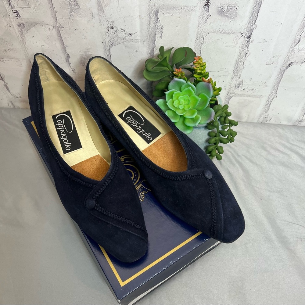Vintage Pappagallo Navy Blue Velvet button Opera Pump Sz 10